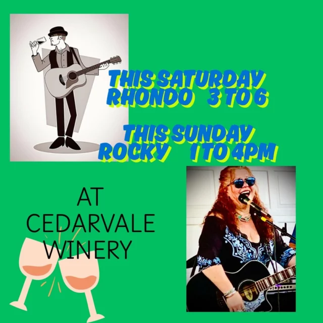 This Saturday we have something special for you!! We have Rhondo Saturday from 3 to 6!!

Sunday we have another special afternoon ~ live music by Rocky!!!! From 1 to 4pm!!

We sure hope to see you!!
Please call for reservations for 6 or more people.
#soexcited #letsrocknroll #musicandwine #southjerseywinery #busyweekend #winetime #winelovers #cedarvalewinery @rhondo20 @rocky_darkerarts