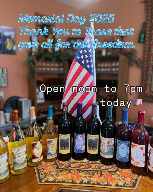 Memorial Day 2025
Thank You to our service men and women. 
We are open today noon to 7pm.
Indoor and outdoor seating. 
Military discount 10% off your purchase.
#thankyouforyourservice🇺🇸❤️ 
#cheerstotheUSA 
#njwinery 
#cedarvalewinery 
#mustlovewine
